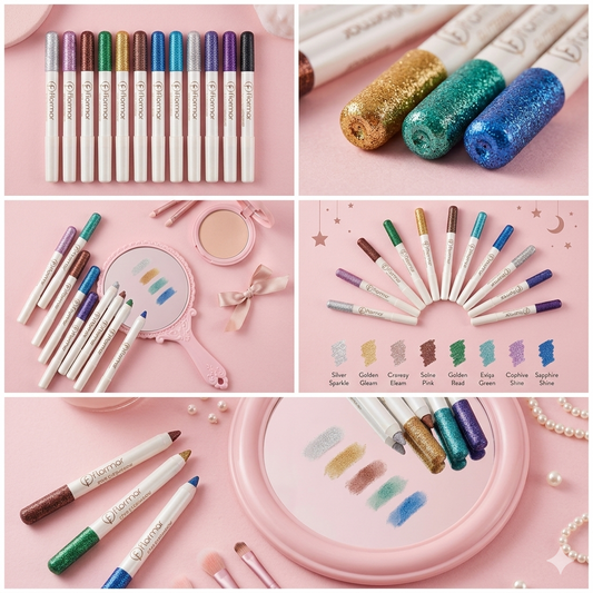 Pack of 12 Flormar Glitter multipurpose pencils Glitter Eyeliner Pencils - Metallic Colors Eyeliners Eyeshadow Pencil Set, Natural Long Lasting (Random Color)